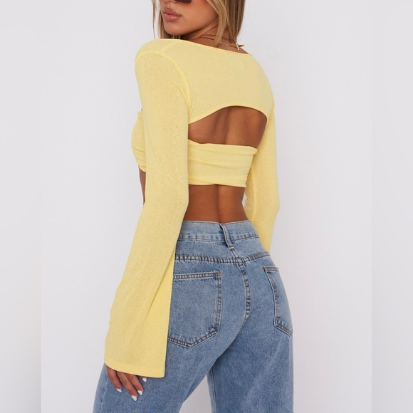 NWT White Fox Cropped Long Sleeve Top, Yellow, Size M - Picture 2 of 5